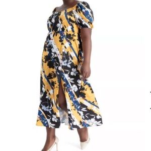 Eloquii Yellow and Black Floral Dress